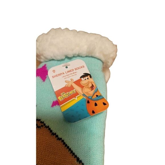 New FLINTSTONES Ladies SHERPA LINED SLIPPER SOCKS GRIPPER BOTTOM DINO - Picture 6 of 6